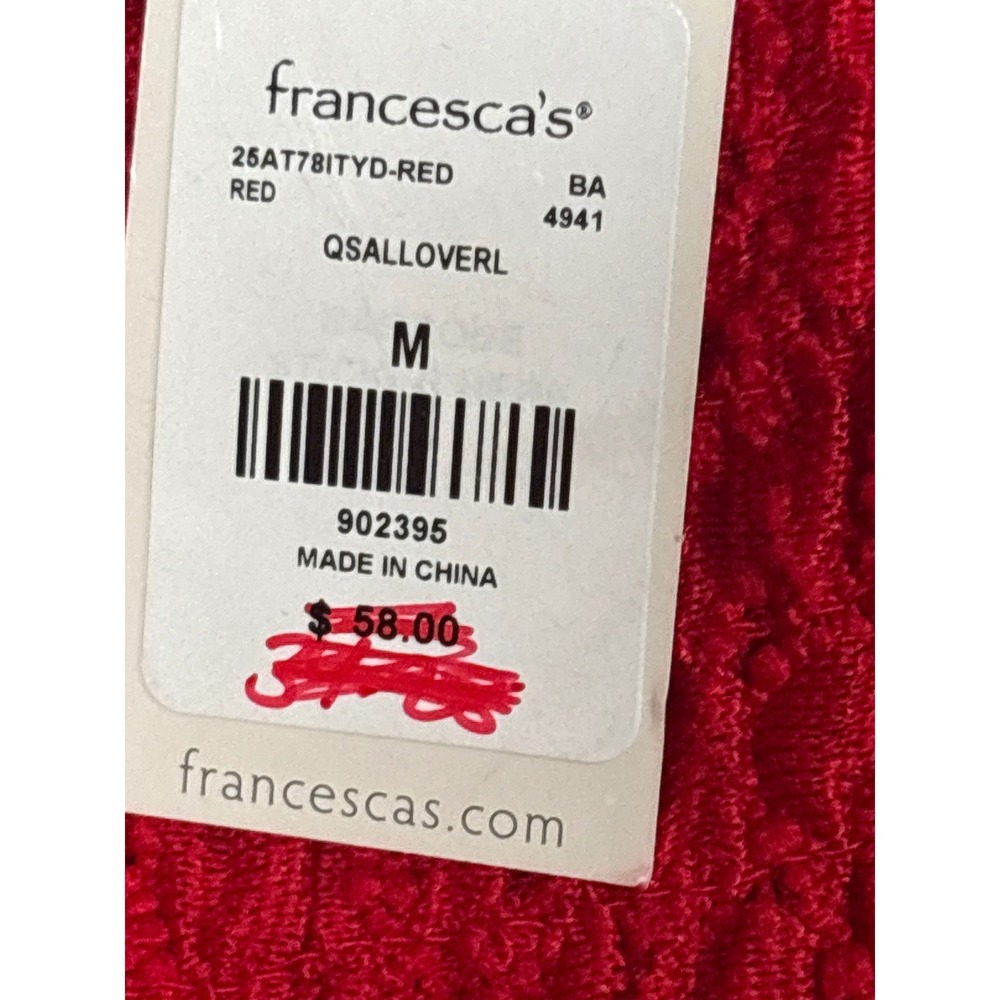 Francescas Mi Ami Red Eyelet Lace Smocked Mini Dress 3/4 Sleeve Women's M - Picture 4 of 7